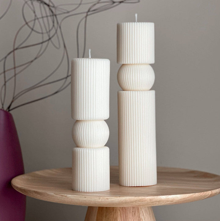 Roman Ribbed Tall Pillar Candle Set: Cream / Unscented / Big