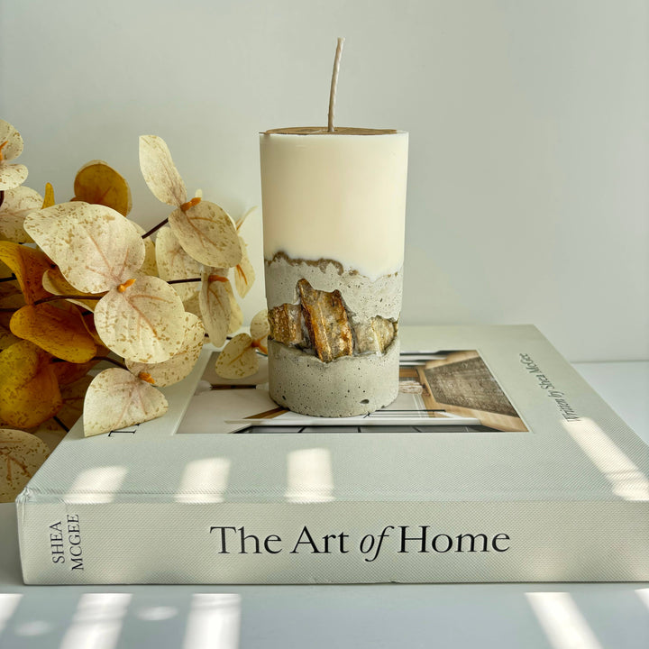 Concrete Pillar Candles | Candle: Black & Sahara Sunset / Morroccan Cashmere