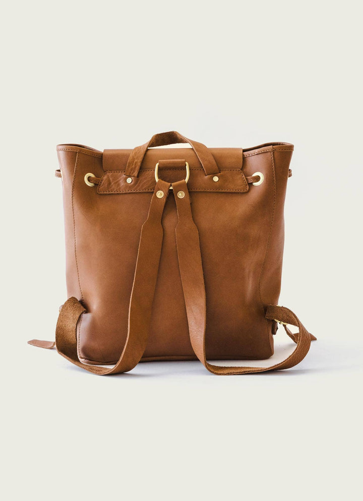 Leather Drawstring Backpack: Tan