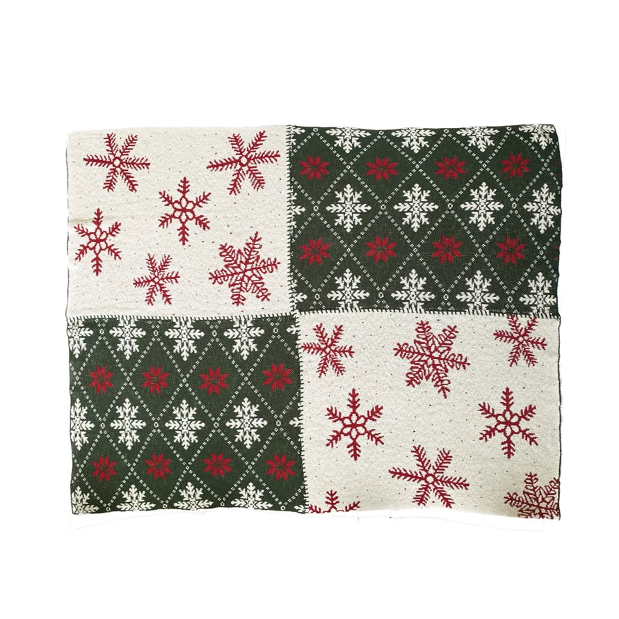 Cotton Knit Throw w/ Snowflake Patterns, Multi Color