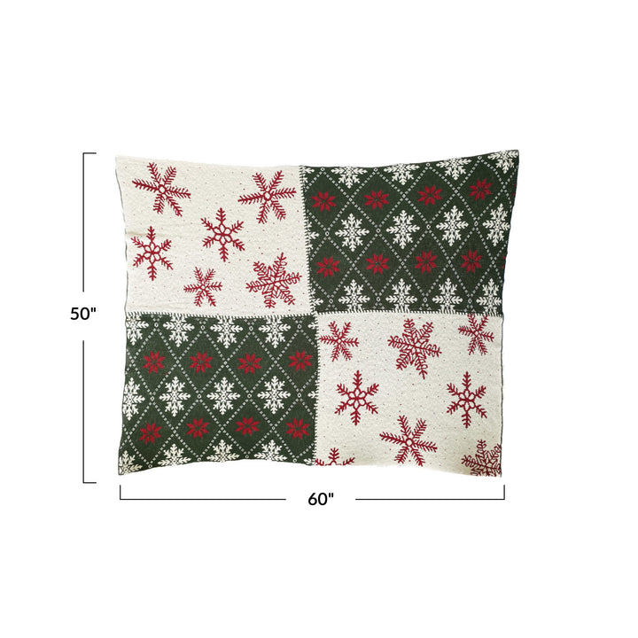 Cotton Knit Throw w/ Snowflake Patterns, Multi Color