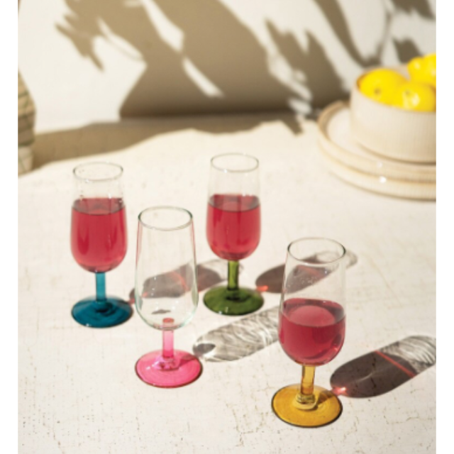 Set of 4 Apertif Glasses w/Colored Stems