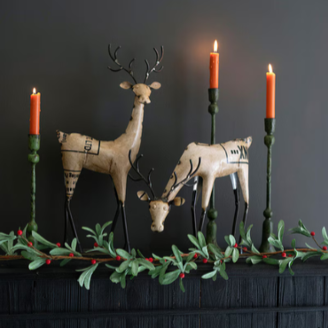Set of 2 White Recycled Iron Reindeer