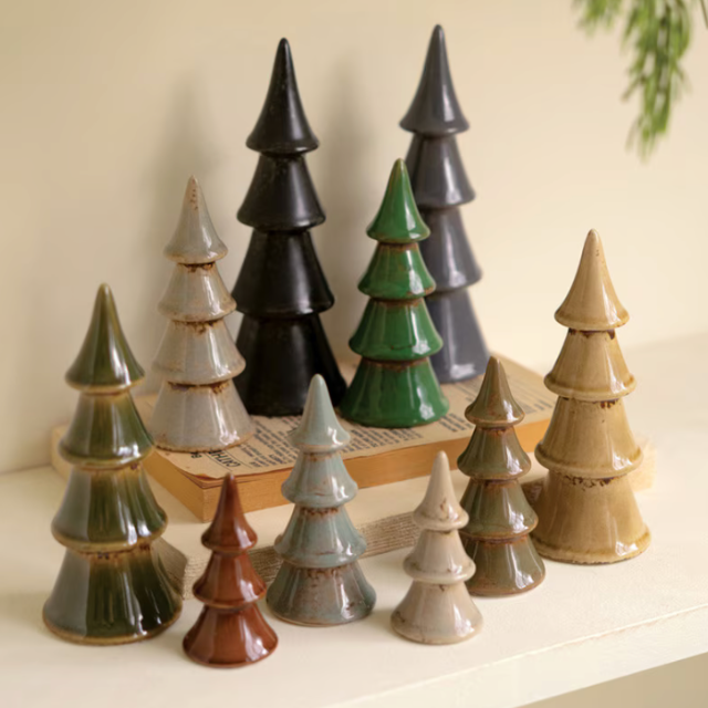 Set of 10 Ceramic Christmas Trees