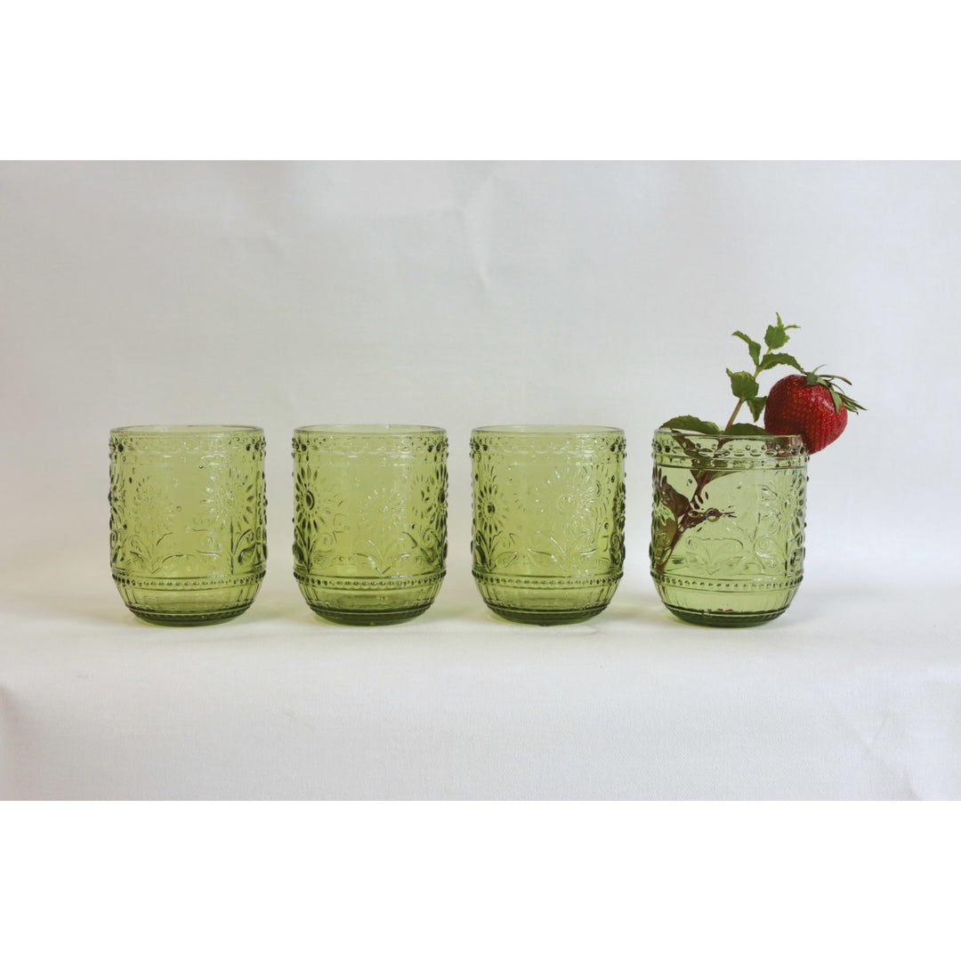 Embossed Drinking Glass - Green