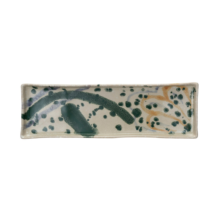 Hand-Painted Stoneware Platter w/ Abstract Design (Each One Will Vary)