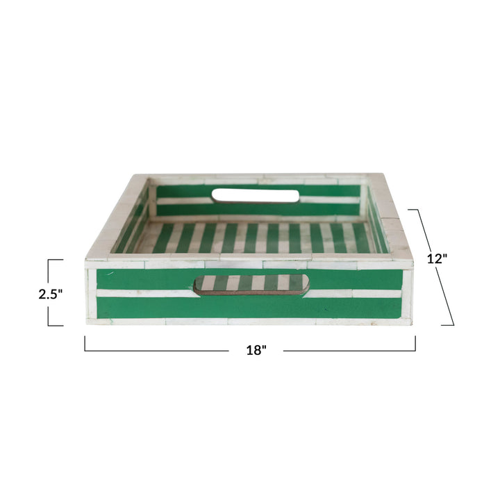 Decorative Inlayed Bone & Resin Tray w/ Handles