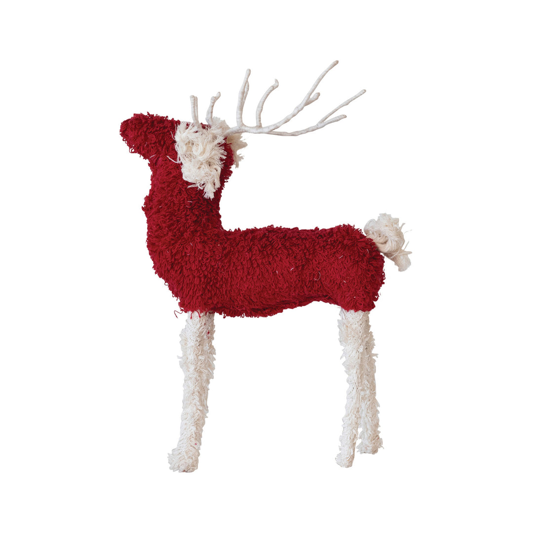 Bouclé Cotton Knit & Wire Reindeer, Red & White