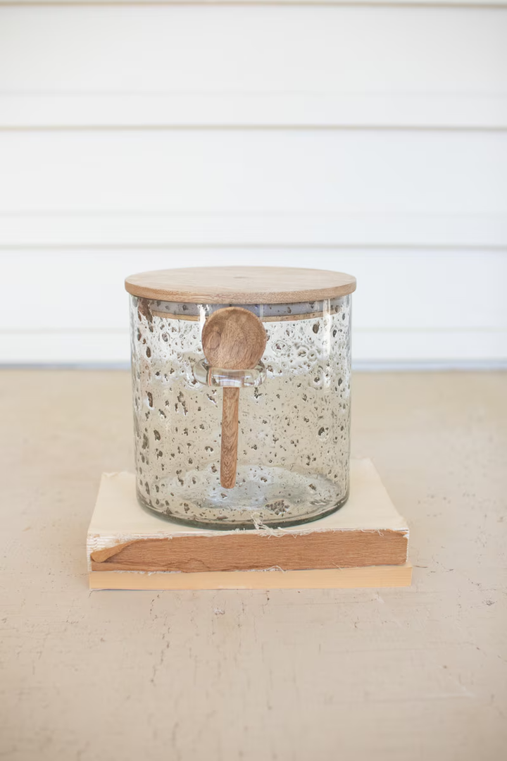 Glass Canister with Wood Top and Spoon / Large