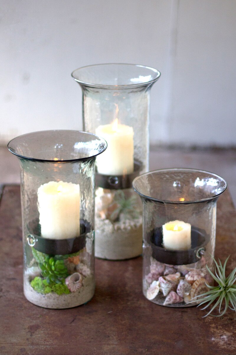 Original Glass Candle Cylinder with Rustic Insert \ Large