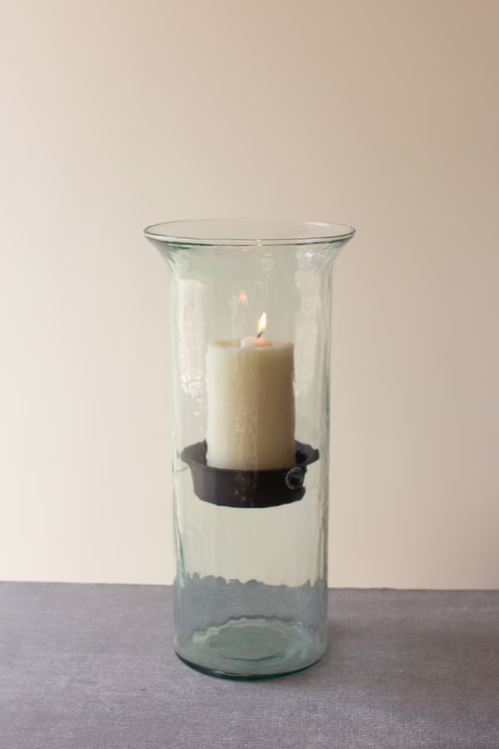 Original Glass Candle Cylinder with Rustic Insert \ Large