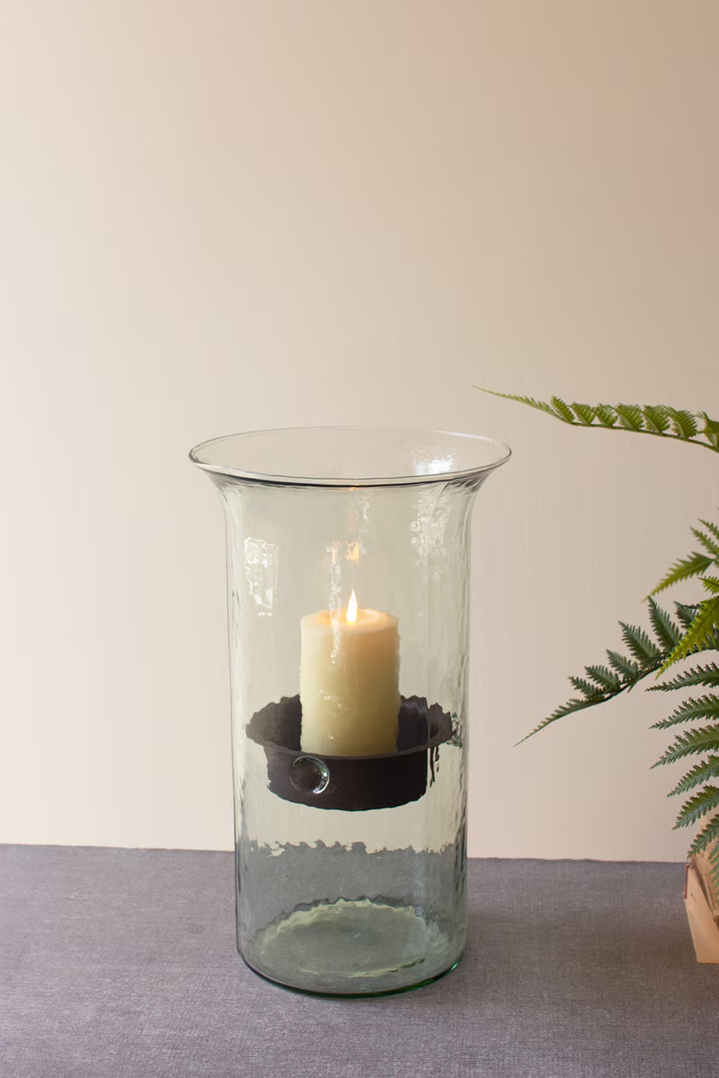 Original Glass Candle Cylinder with Rustic Insert \ Medium