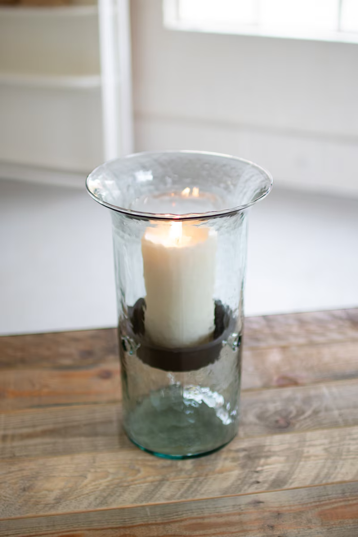 Original Glass Candle Cylinder with Rustic Insert \ Medium