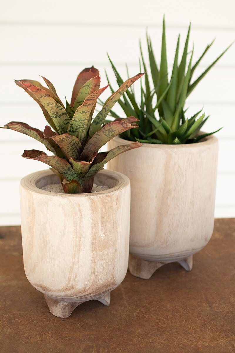 Hand-Carved Wooden Planters with Feet