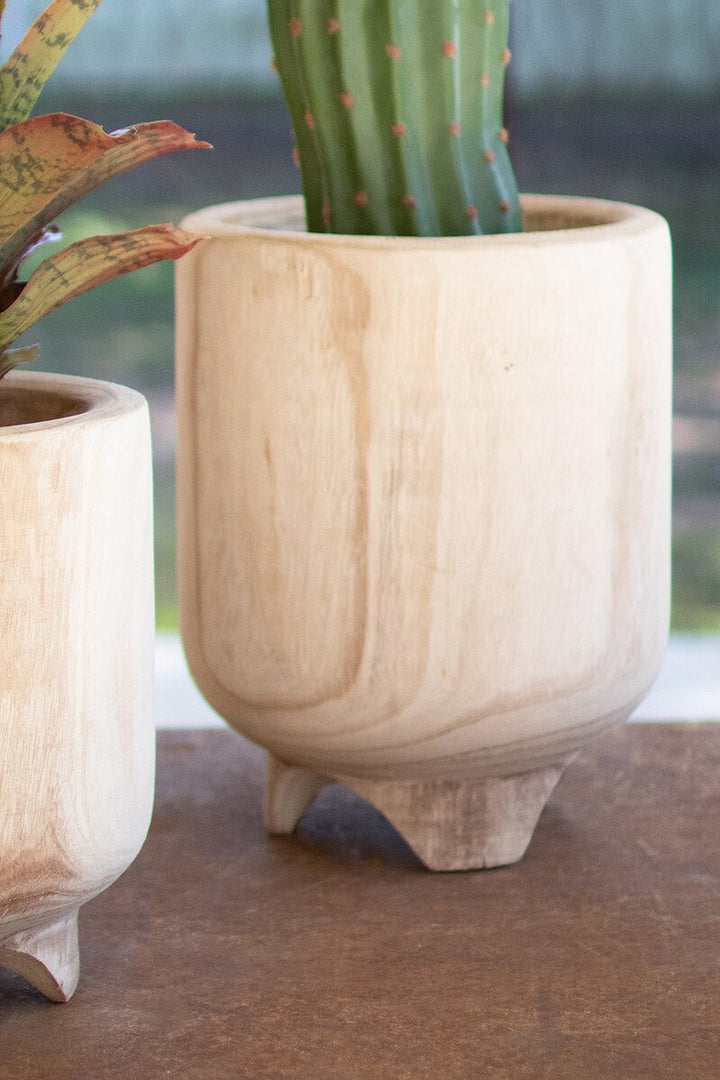 Hand-Carved Wooden Planters with Feet