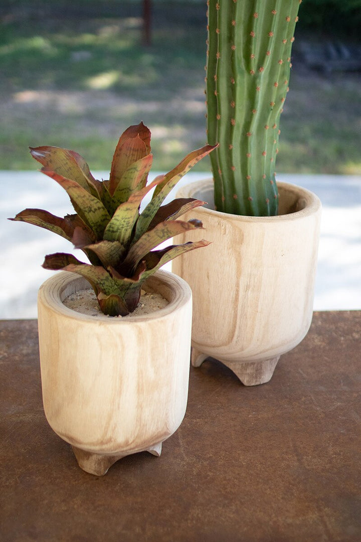 Hand-Carved Wooden Planters with Feet