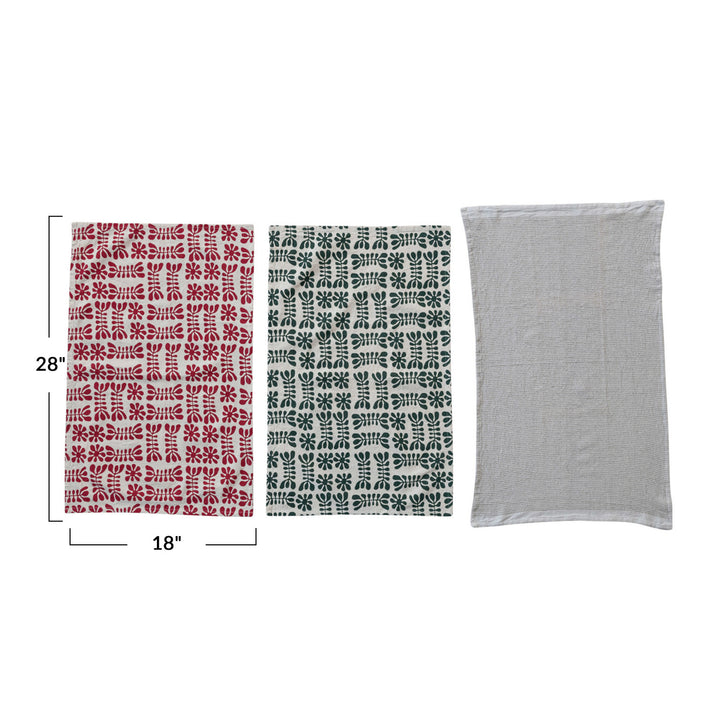 Stonewashed Cotton Printed & Waffle Weave Tea Towels, Set of 3