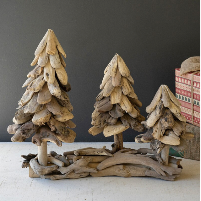 Three Driftwood Christmas Trees on Base