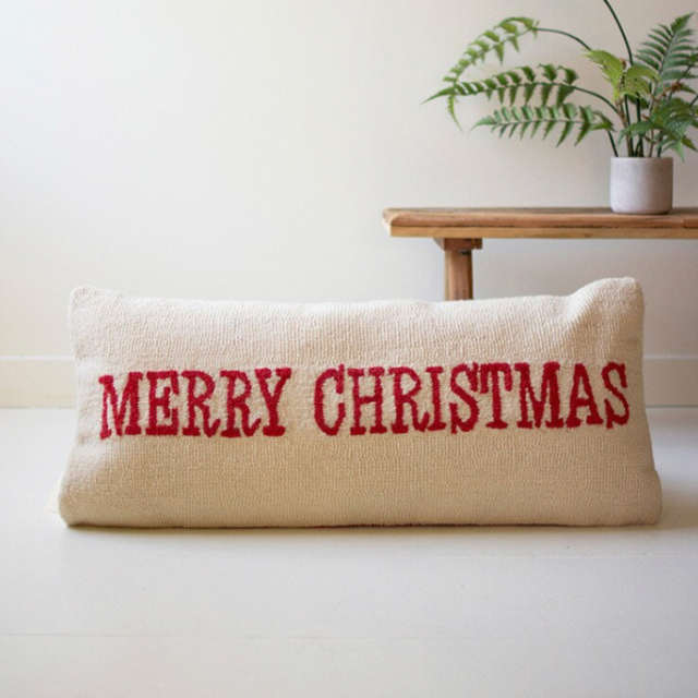 Merry Christmas Hand Hooked Pillow