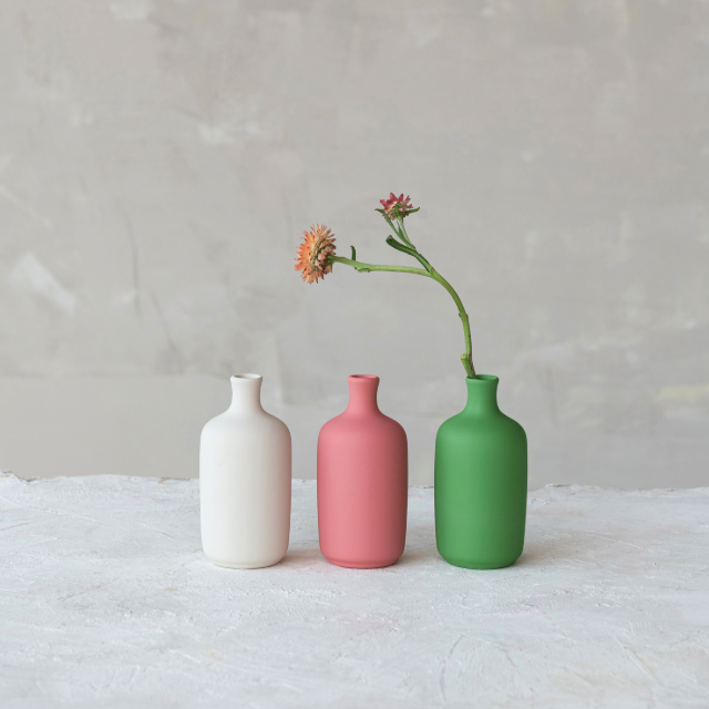 Stoneware Bottle Vase, Latex Glaze set of 3