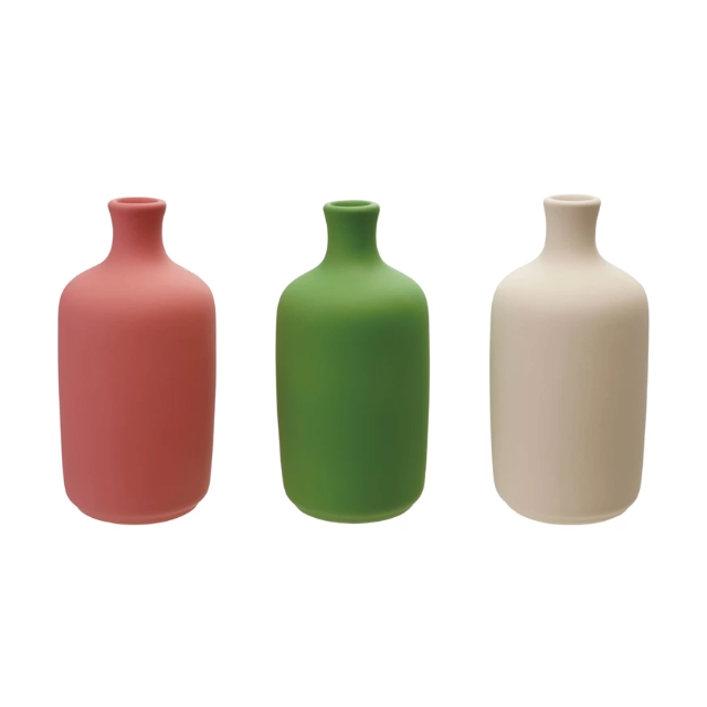 Stoneware Bottle Vase, Latex Glaze set of 3