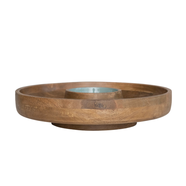 Mango Wood Lazy Susan Server w/enameled center