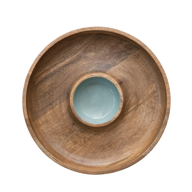 Mango Wood Lazy Susan Server w/enameled center