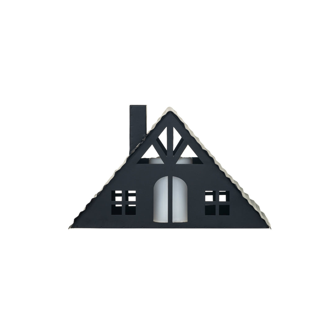 Metal House w/ LED Candle, Black (SM)