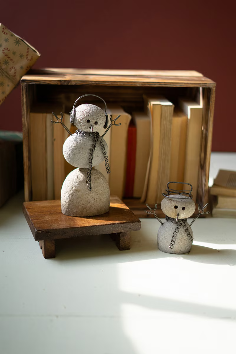 Set of 2 River Rock Snowmen