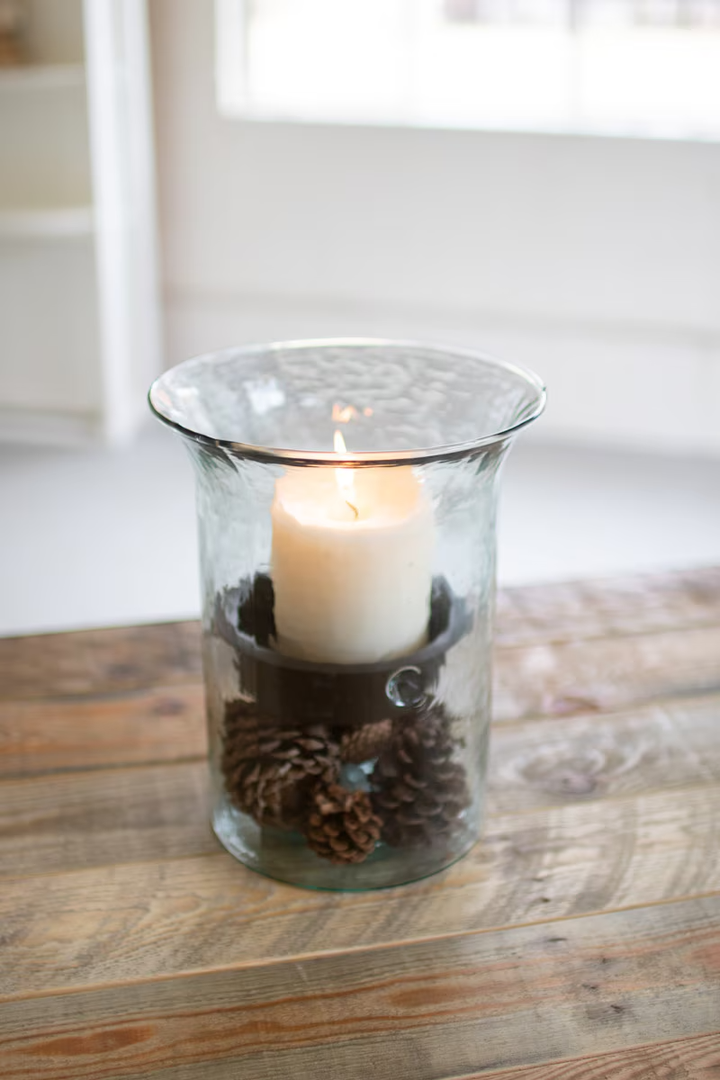 Original Glass Candle Cylinder with Rustic Insert \ Small