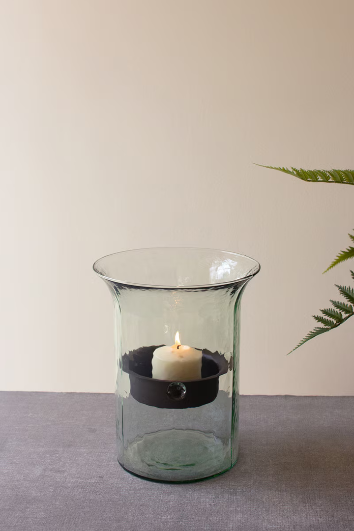 Original Glass Candle Cylinder with Rustic Insert \ Small