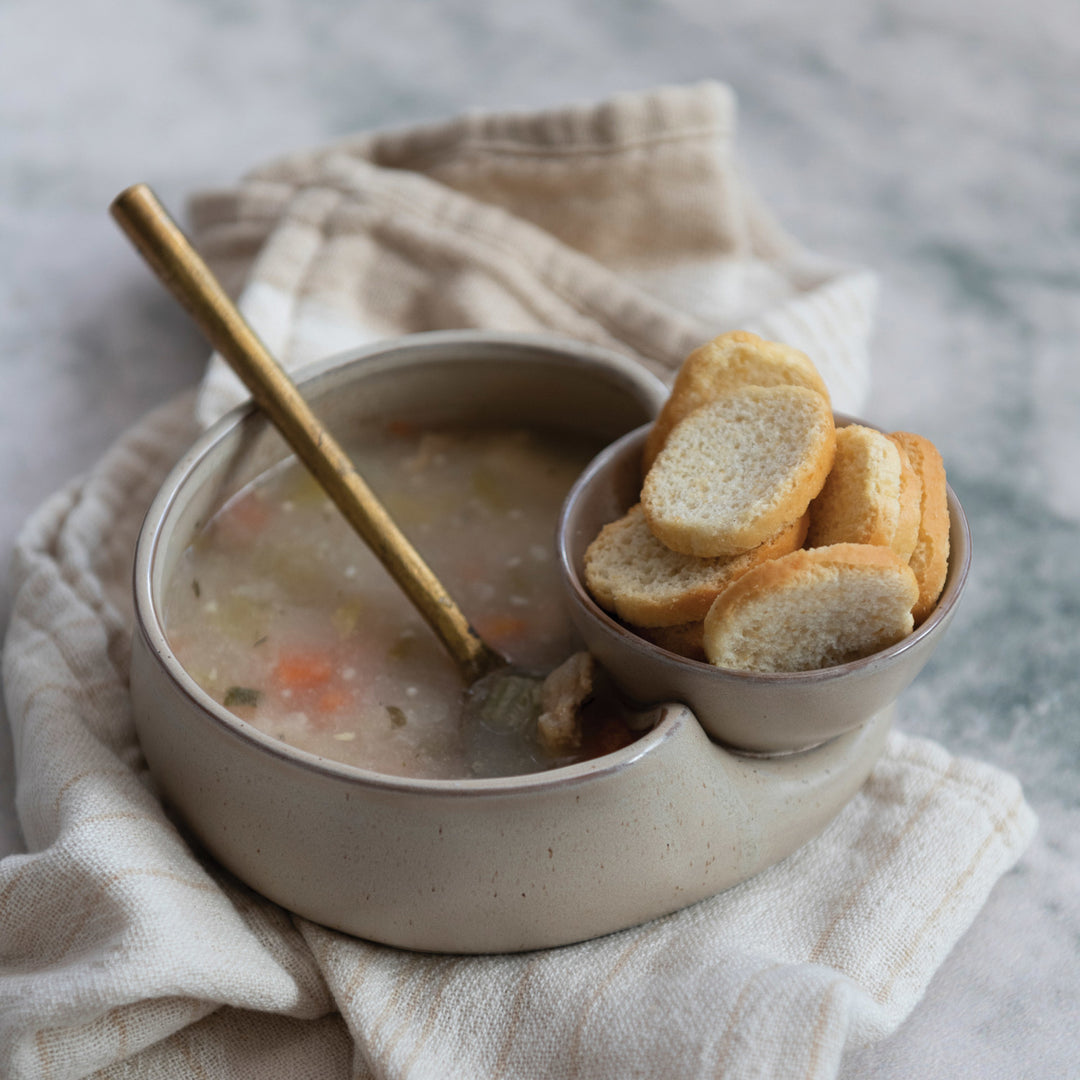 Stoneware Cracker & Soup Bowl, Reactive Glaze