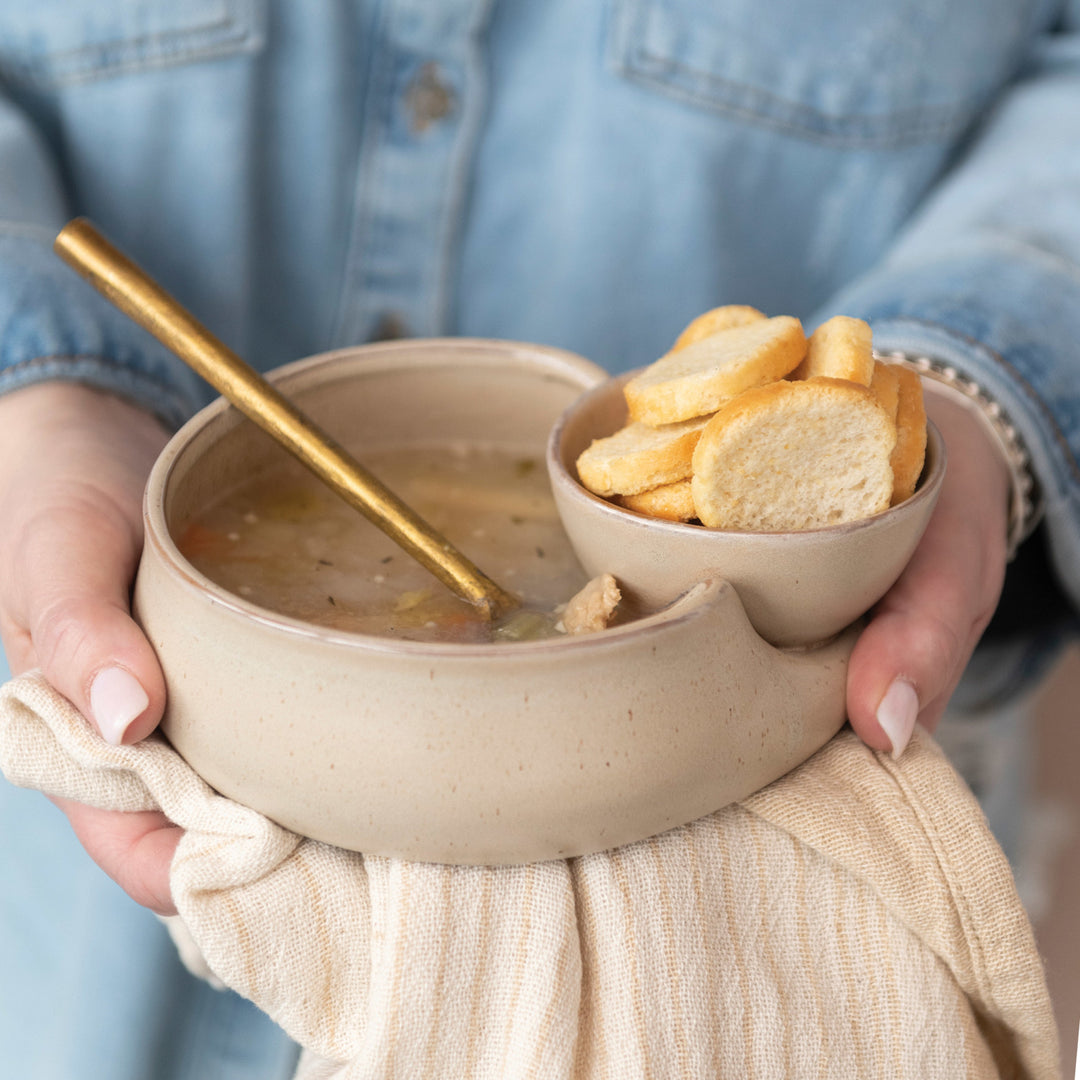 Stoneware Cracker & Soup Bowl, Reactive Glaze