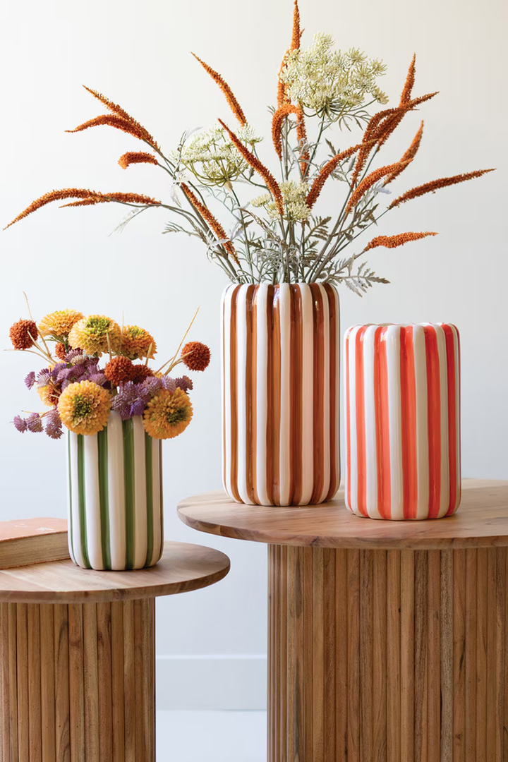 Ceramic Vases with Vertical Stripes - Brown