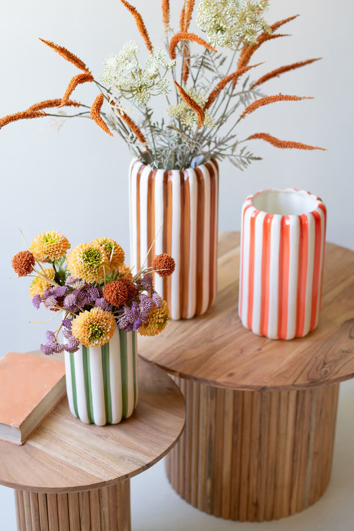 Ceramic Vases with Vertical Stripes - Brown