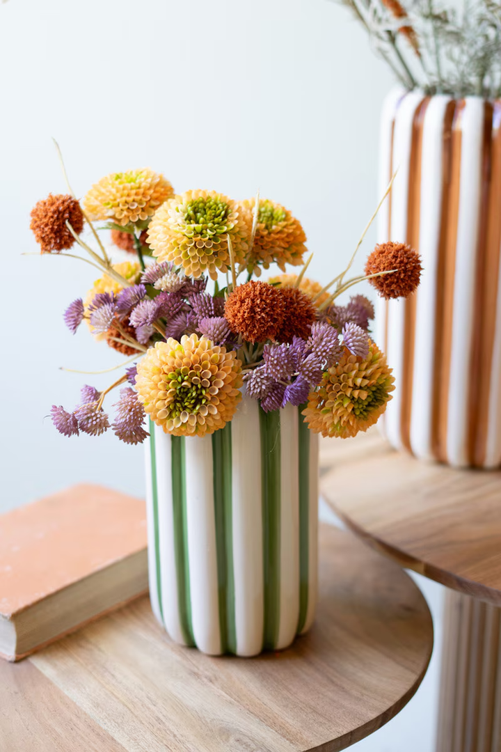 Ceramic Vases with Vertical Stripes - Brown