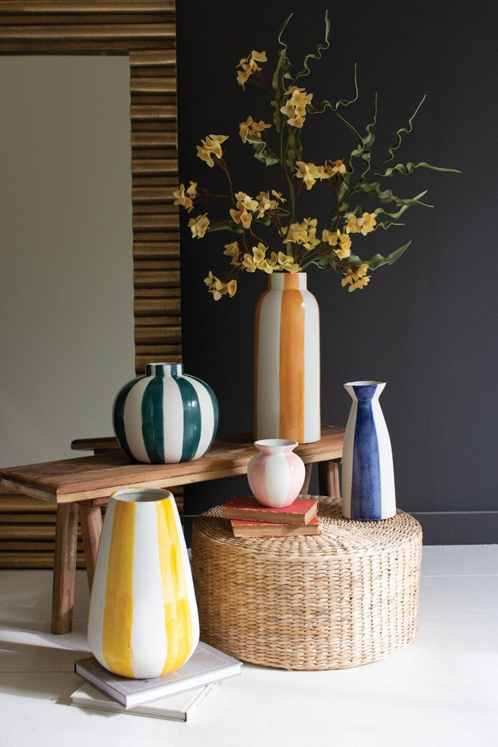 Colored Ceramic Striped Vase - Yellow