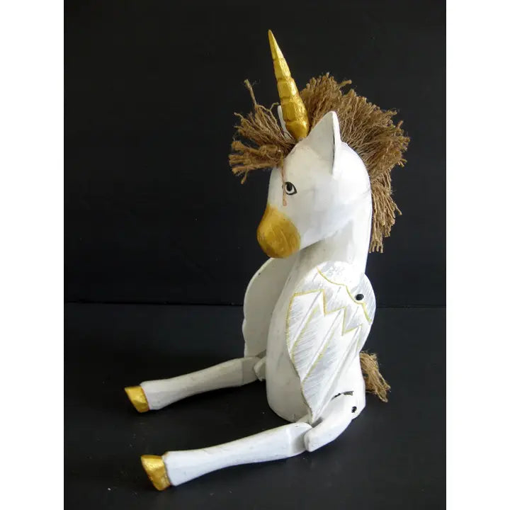 Unicorn Sculpture Statue With Dangling Legs Wood Hand Carved
