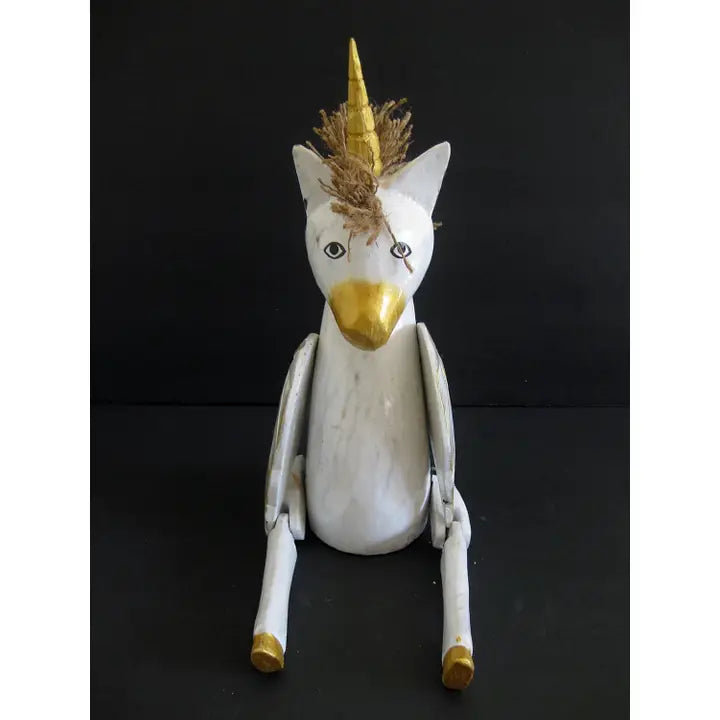 Unicorn Sculpture Statue With Dangling Legs Wood Hand Carved