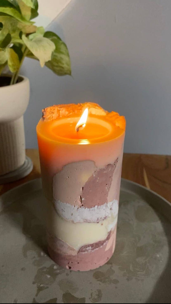 Concrete Pillar Candles | Candle: Black & Sahara Sunset / Morroccan Cashmere