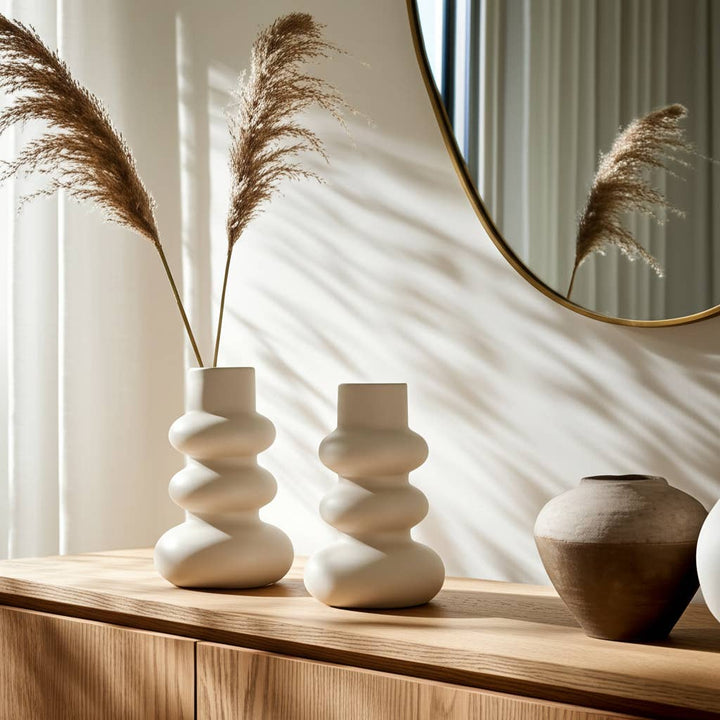 Decorative Vase - Ivory Ceramic Stacked Spheres, 10 in.