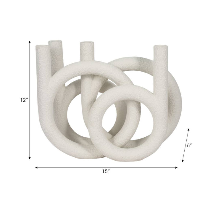Candle Holder - White Polyresin Twisted Ring 4-Taper, 12 in.