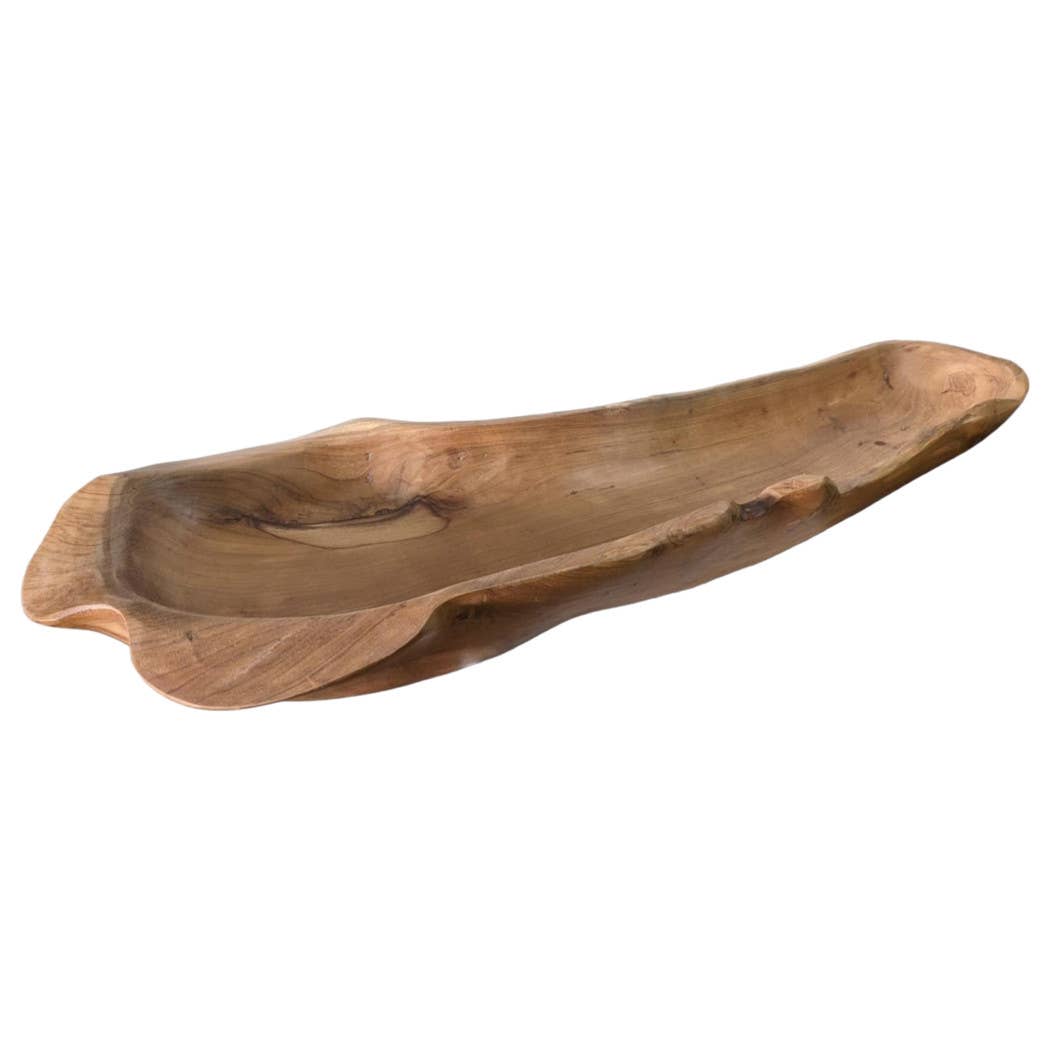 Brown 39 in. Teak Wood Long Bowl