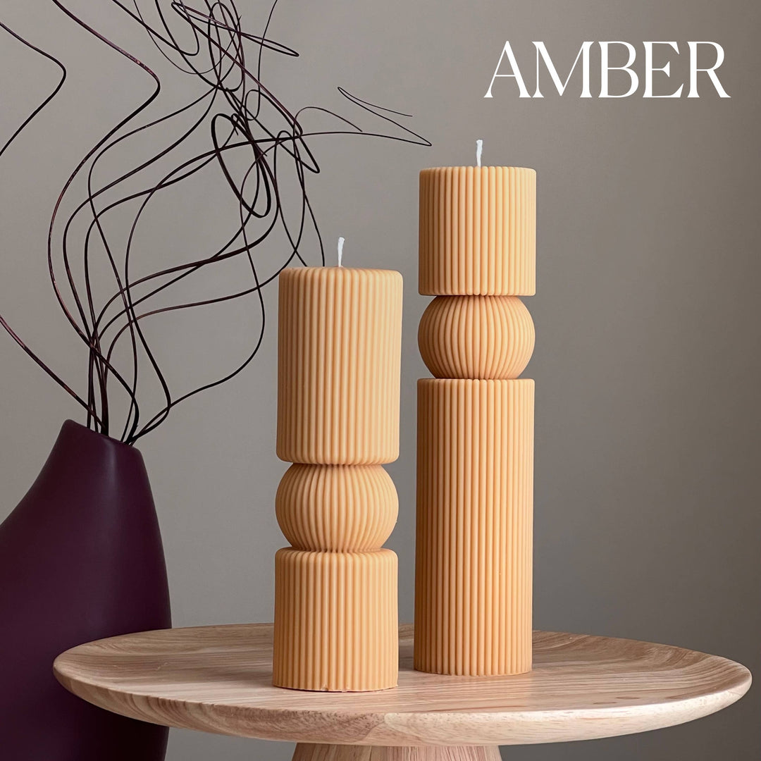 Roman Ribbed Tall Pillar Candle Set: Cream / Unscented / Big