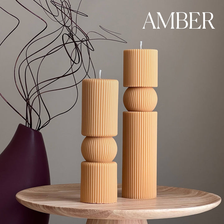 Roman Ribbed Tall Pillar Candle Set: Cream / Unscented / Big