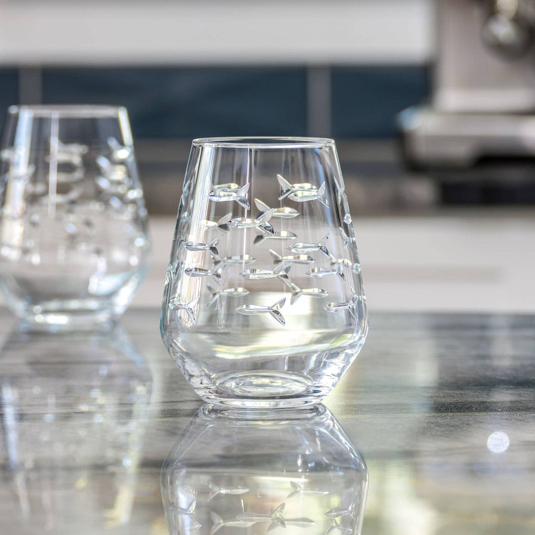 School of Fish Stemless Wine Glass 18oz (set of 2)