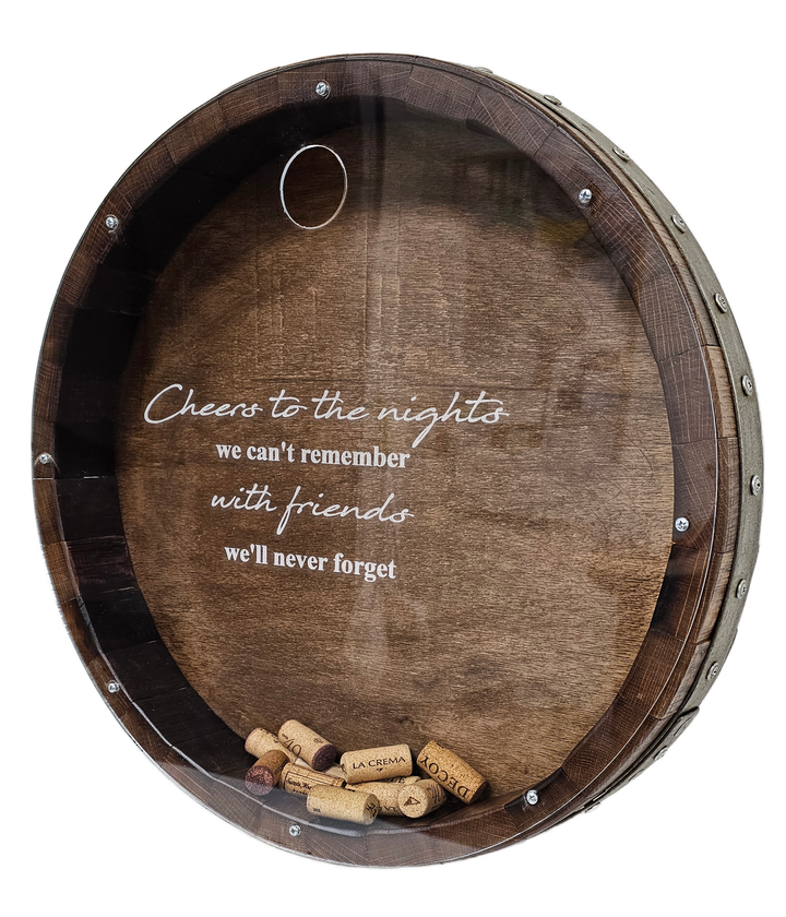 Wine Cork Display - WALNUT CHEERS TO THE NIGHTS WE CAN'T REMEMBER WITH FRIENDS WE'LL NEVER FORGET