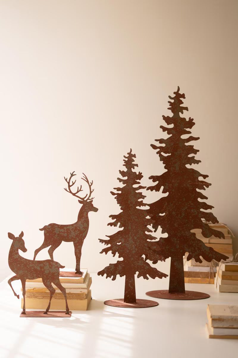 Set of 4 Rustic Metal Christmas Trees and Reindeer