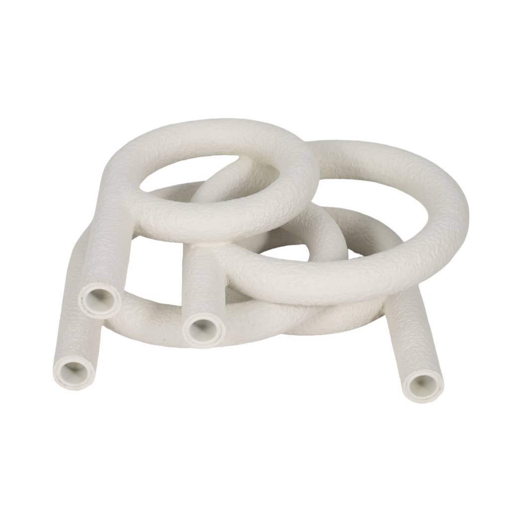 Candle Holder - White Polyresin Twisted Ring 4-Taper, 12 in.