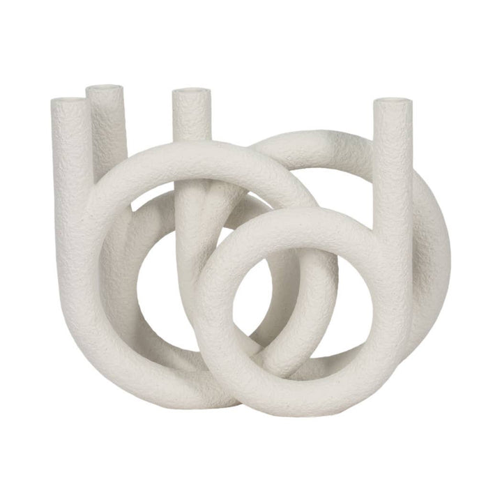 Candle Holder - White Polyresin Twisted Ring 4-Taper, 12 in.